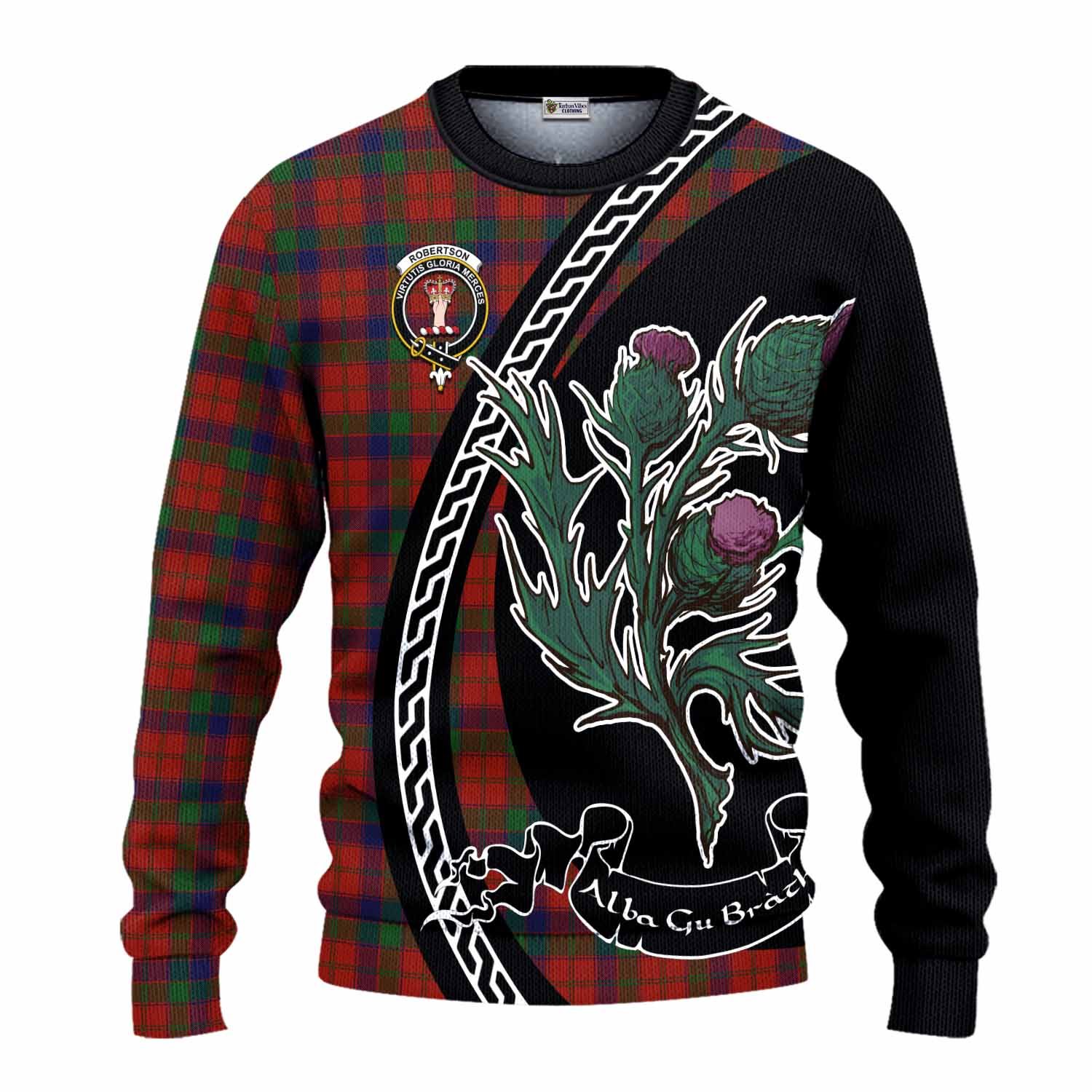 Robertson Family Crest Tartan Knitted Sweater Alba Thistle Inspired - Tartan Vibes Clothing