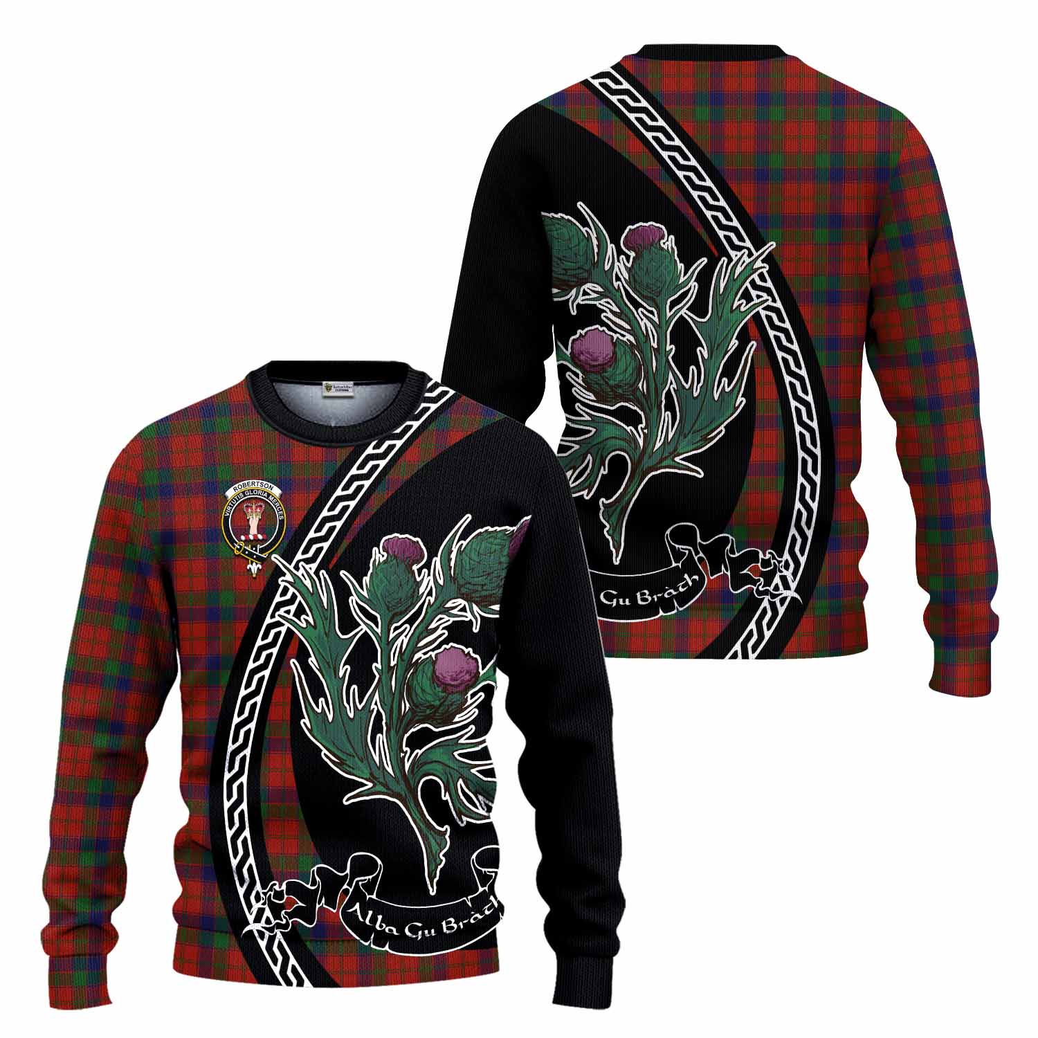 Robertson Family Crest Tartan Knitted Sweater Alba Thistle Inspired - Tartan Vibes Clothing
