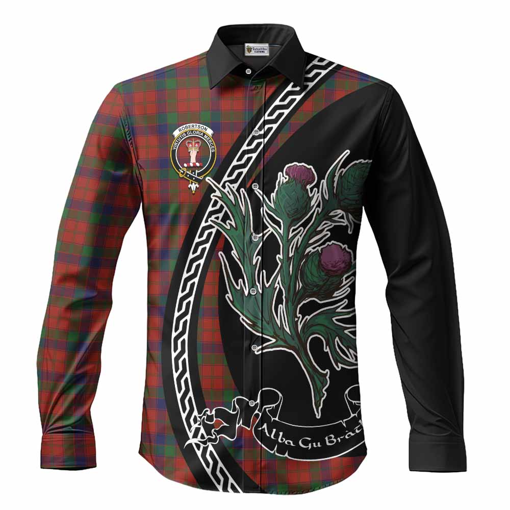 Robertson Family Crest Tartan Long Sleeve Button Shirts Alba Thistle Inspired - Tartan Vibes Clothing