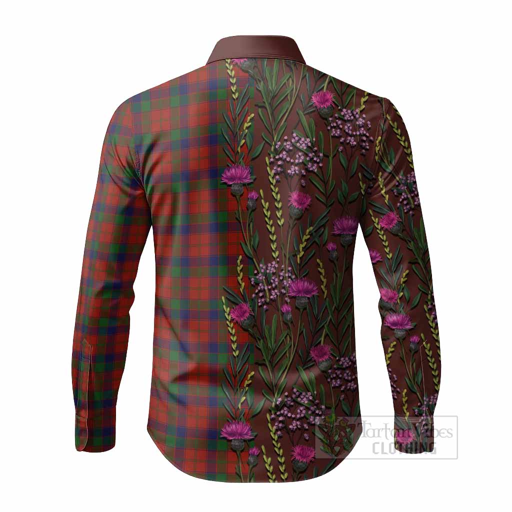 Robertson Family Crest Tartan Long Sleeve Button Shirts Scottish Thistle Flower Pattern Half Style - Tartan Vibes Clothing