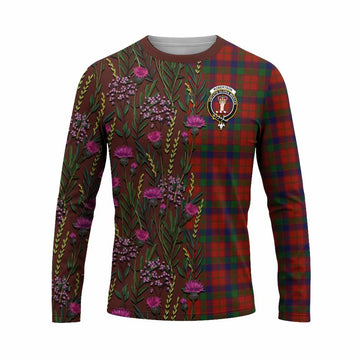 Robertson Family Crest Tartan Long Sleeve T-Shirt Scottish Thistle Flower Pattern Half Style - Tartan Vibes Clothing