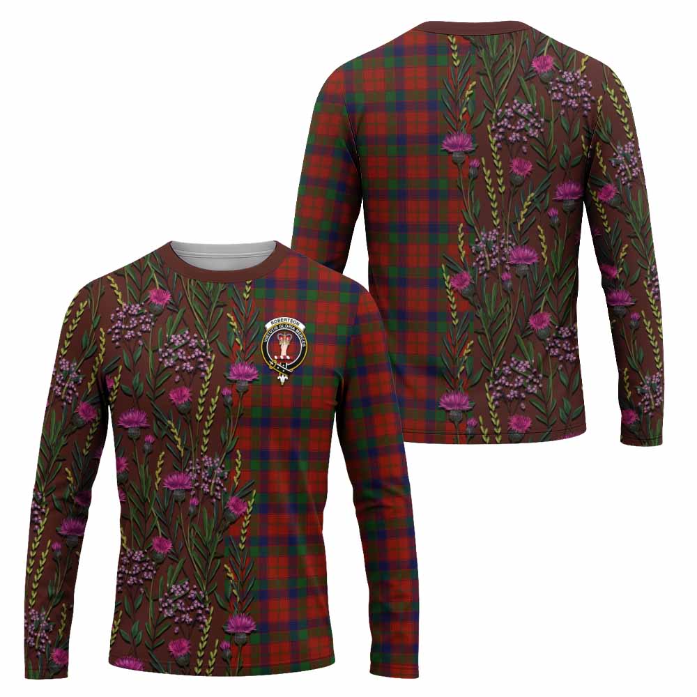 Robertson Family Crest Tartan Long Sleeve T-Shirt Scottish Thistle Flower Pattern Half Style - Tartan Vibes Clothing