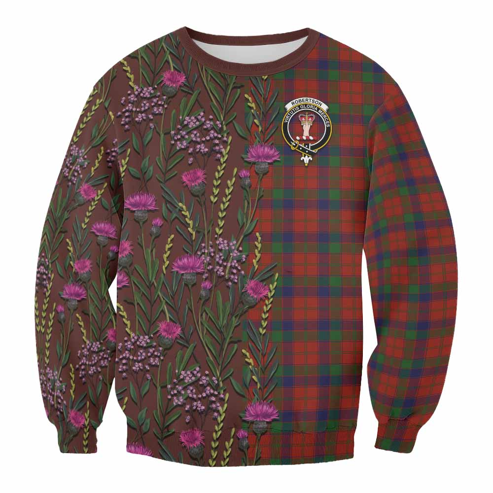 Robertson Family Crest Tartan Sweatshirt Scottish Thistle Flower Pattern Half Style - Tartan Vibes Clothing