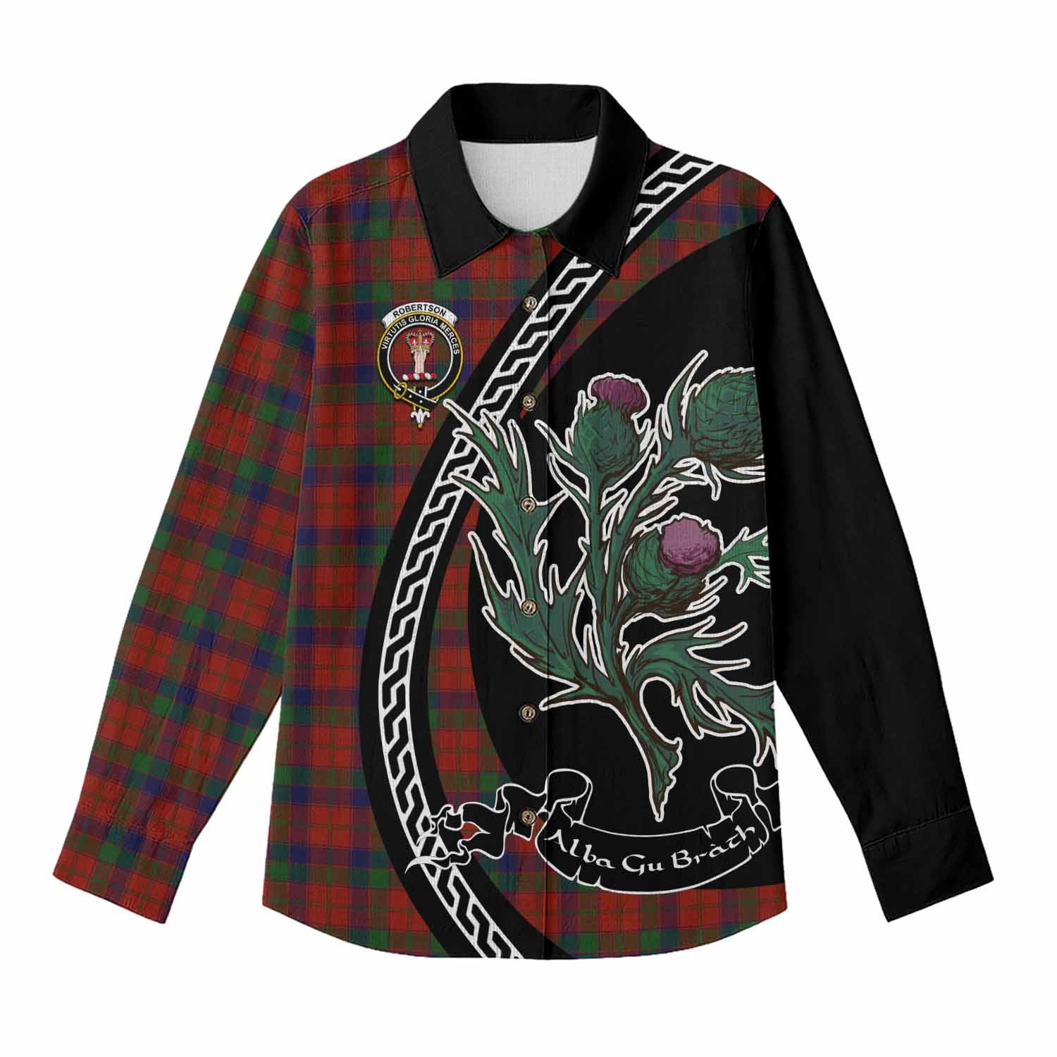 Robertson Family Crest Tartan Women Casual Shirt Alba Thistle Inspired - Tartan Vibes Clothing