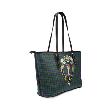 Robertson Hunting Tartan Leather Tote Bag with Family Crest