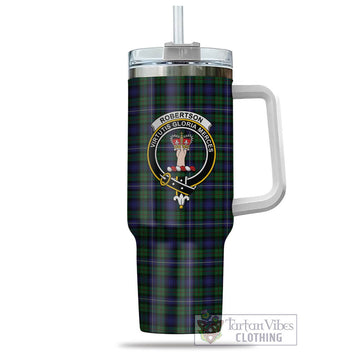 Robertson Hunting Tartan and Family Crest Tumbler with Handle