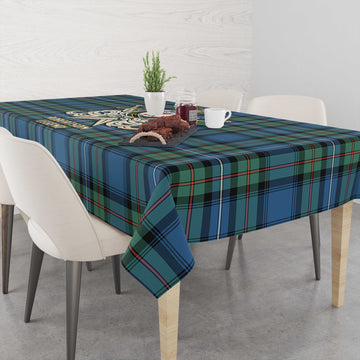 Robertson Hunting Ancient Tartan Tablecloth with Clan Crest and the Golden Sword of Courageous Legacy