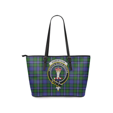 Robertson Hunting Modern Tartan Leather Tote Bag with Family Crest