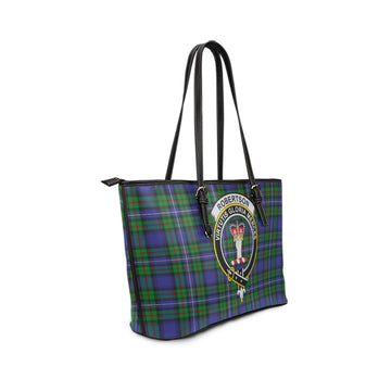 Robertson Hunting Modern Tartan Leather Tote Bag with Family Crest