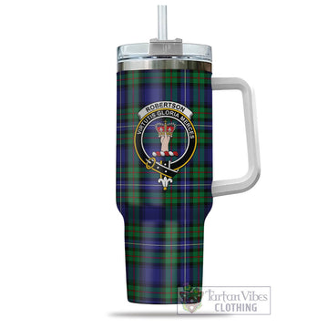 Robertson Hunting Modern Tartan and Family Crest Tumbler with Handle