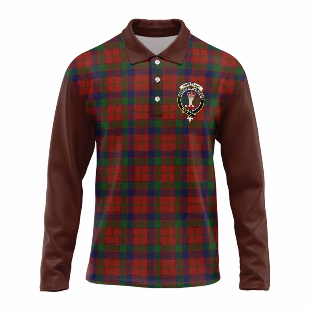 Robertson Tartan Accent Long Sleeve Polo Shirt with Family Crest