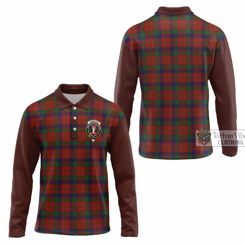 Robertson Tartan Accent Long Sleeve Polo Shirt with Family Crest