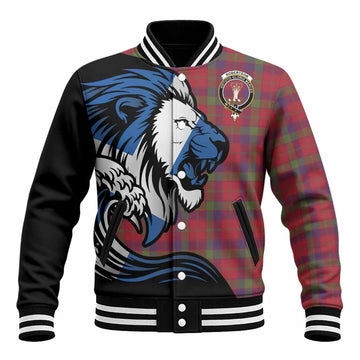 Robertson Tartan Crest Baseball Jacket Scottish Golden Lions Wave Flow