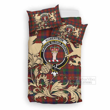 Robertson Tartan Crest Bedding Set with Scottish Iconic Symbols 