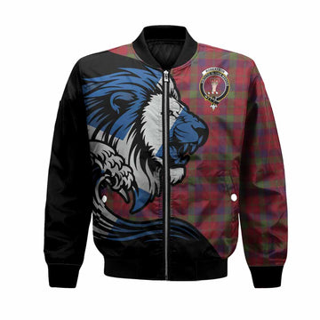 Robertson Tartan Crest Bomber Jacket Scottish Golden Lions Wave Flow