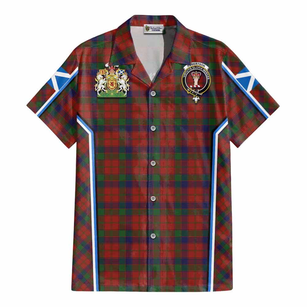 Robertson Tartan Crest Cotton Hawaiian Shirt Scotland Coat of Arm Flag Style - Tartan Vibes Clothing