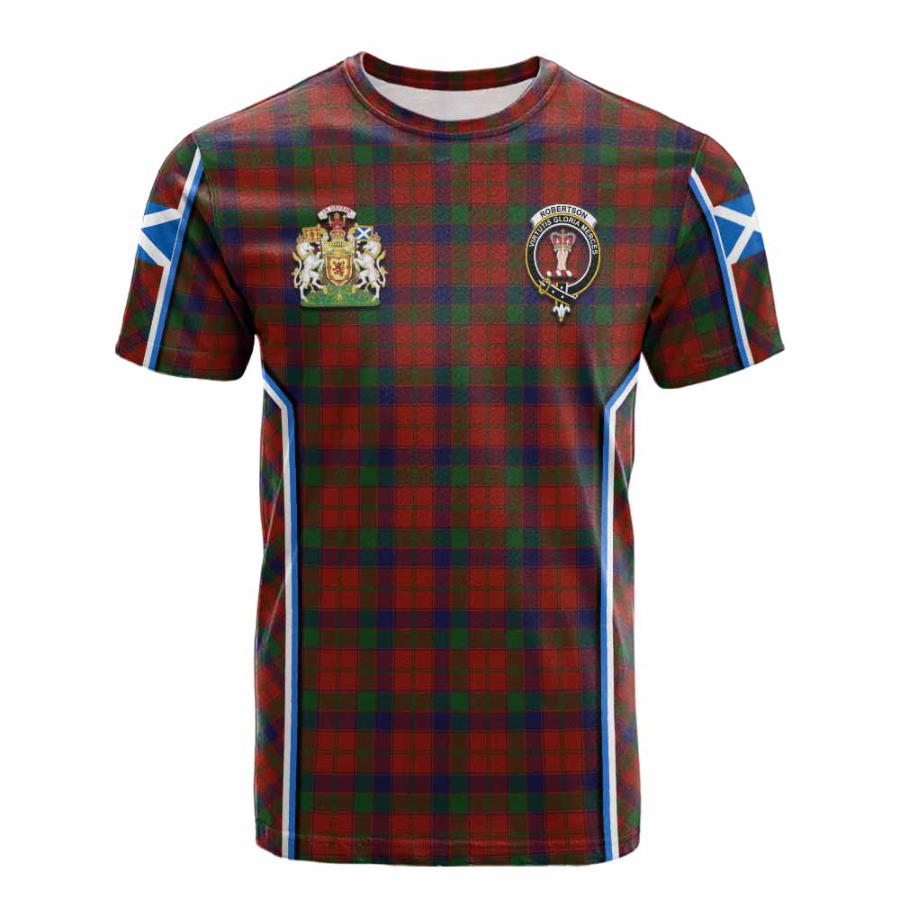 Robertson Tartan Crest Cotton T-shirt Scotland Coat of Arm Flag Style - Tartan Vibes Clothing