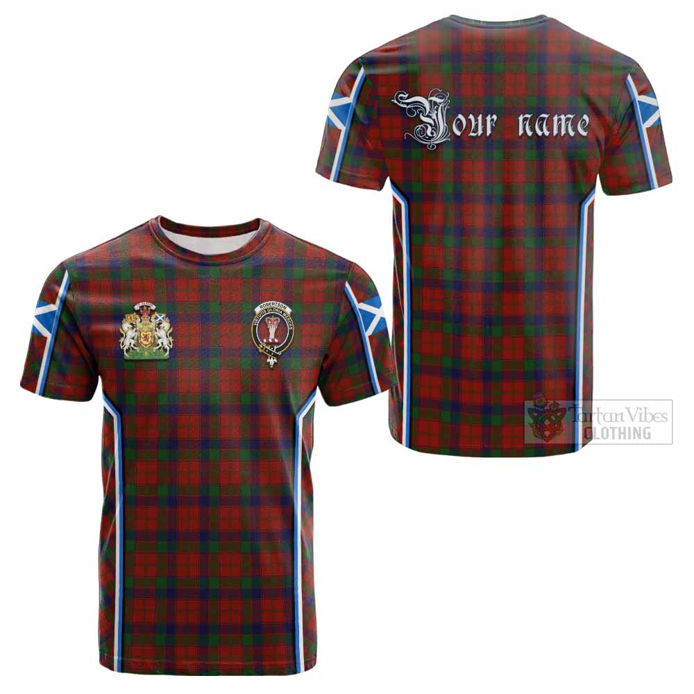 Robertson Tartan Crest Cotton T-shirt Scotland Coat of Arm Flag Style - Tartan Vibes Clothing
