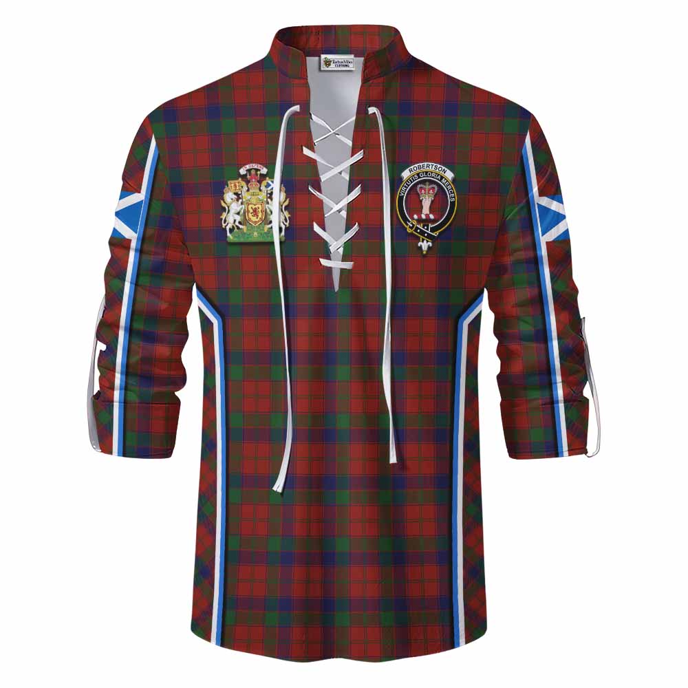 Robertson Tartan Crest Ghillie Kilt Shirt Scotland Coat of Arm Flag Style - Tartan Vibes Clothing