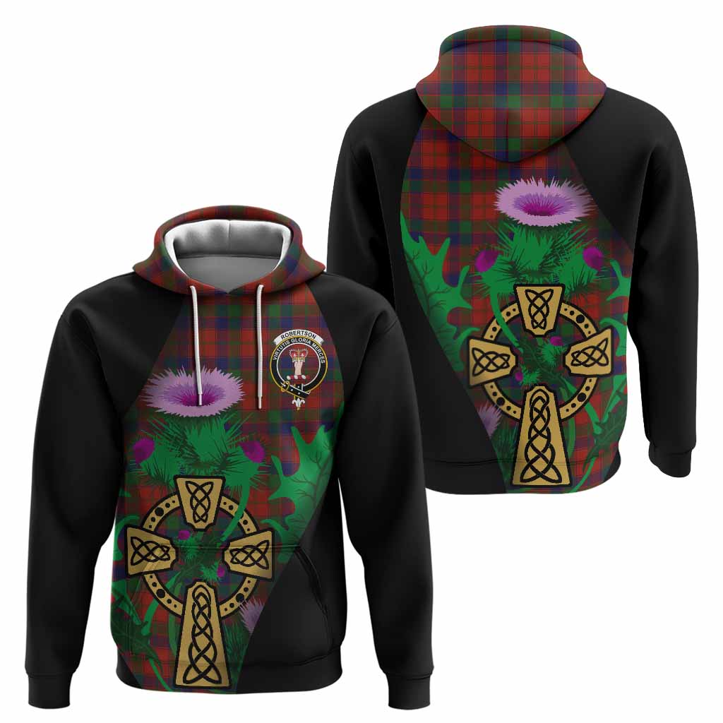 Robertson Tartan Crest Hoodie Celtic Cross Thistle Flowers
