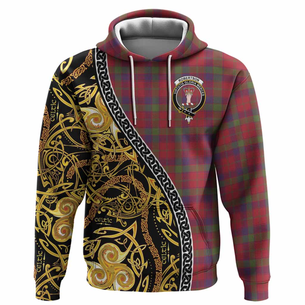 Robertson Tartan Crest Hoodie Celtic Knot and Triple Trickle Spiral Symbols