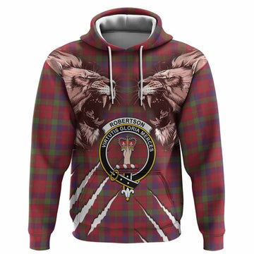 Robertson Tartan Crest Hoodie Ferocious Lion Style
