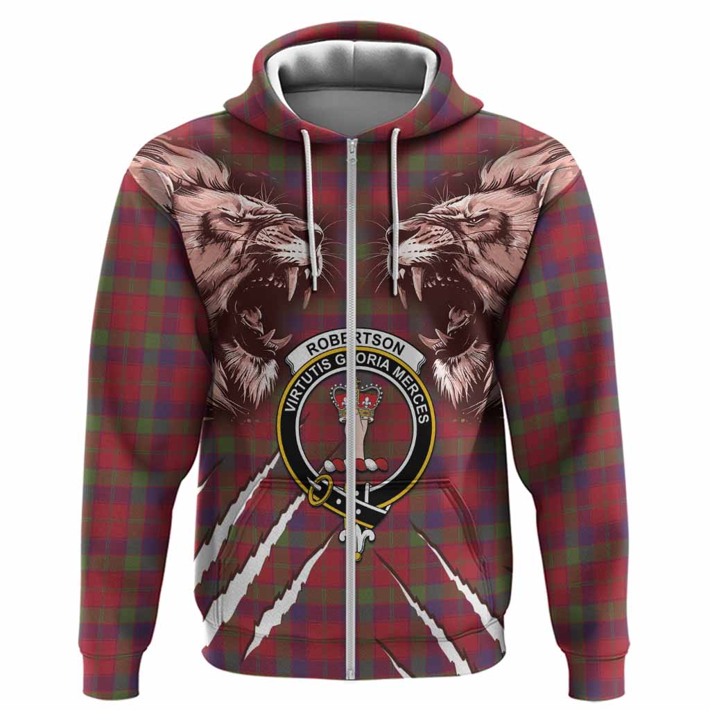 Robertson Tartan Crest Hoodie Ferocious Lion Style