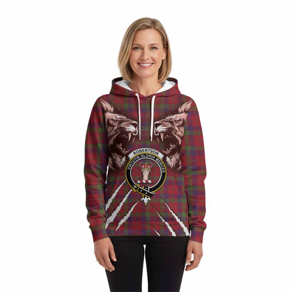 Robertson Tartan Crest Hoodie Ferocious Lion Style