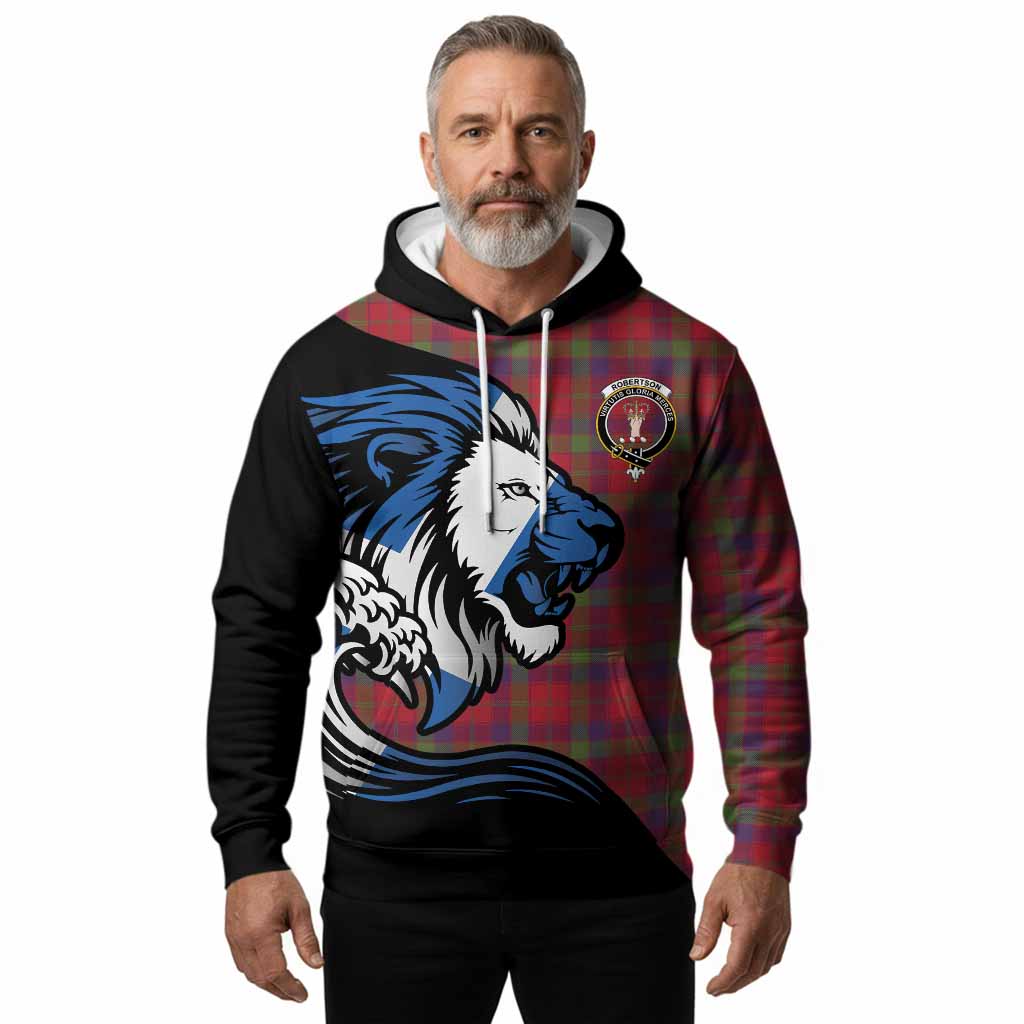 Robertson Tartan Crest Hoodie Scottish Golden Lions Wave Flow
