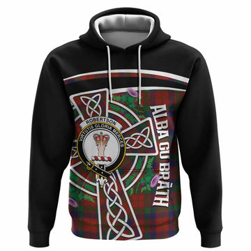 Robertson Tartan Crest Hoodie Scottish Thistle Celtic Cross Alba Gu Brath