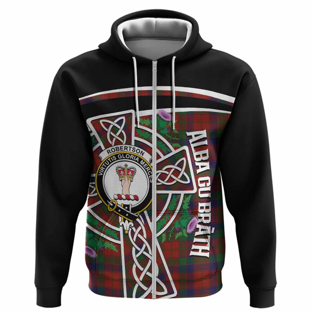 Robertson Tartan Crest Hoodie Scottish Thistle Celtic Cross Alba Gu Brath