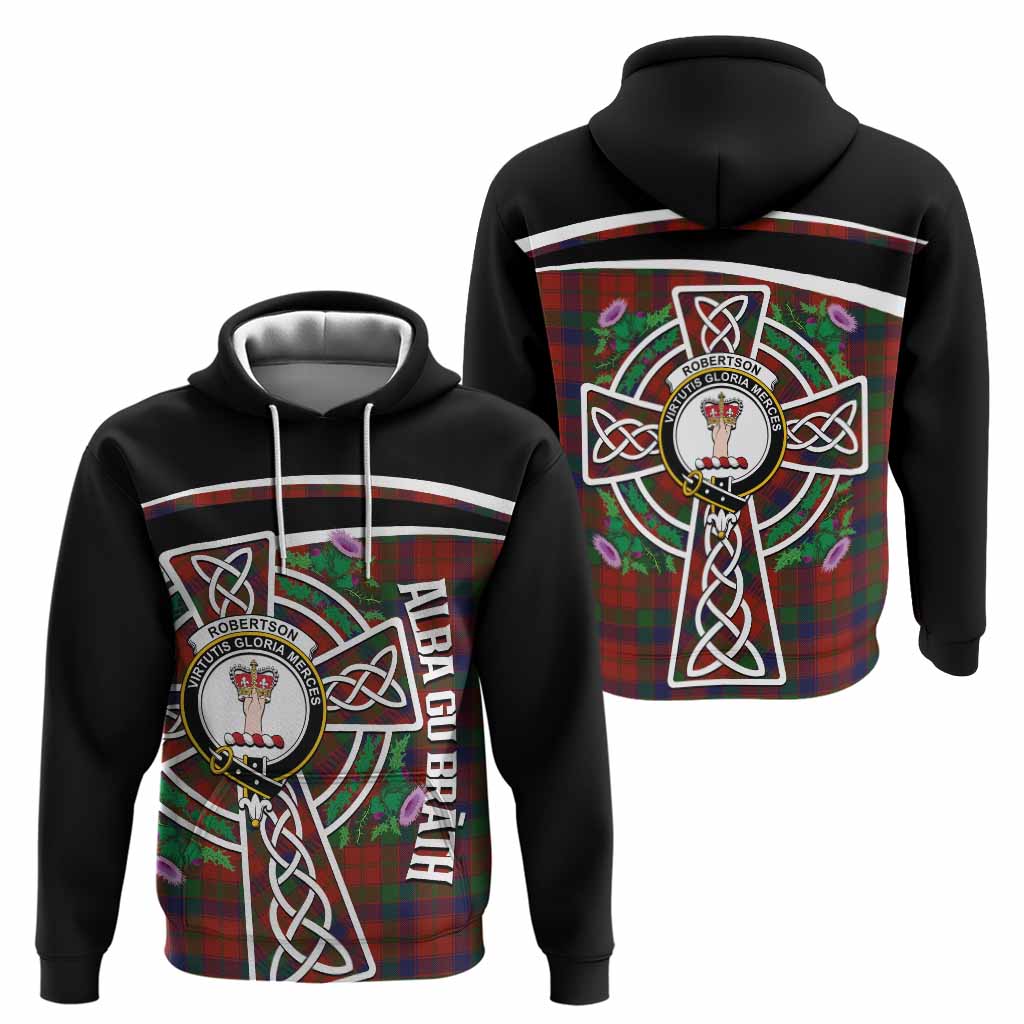 Robertson Tartan Crest Hoodie Scottish Thistle Celtic Cross Alba Gu Brath