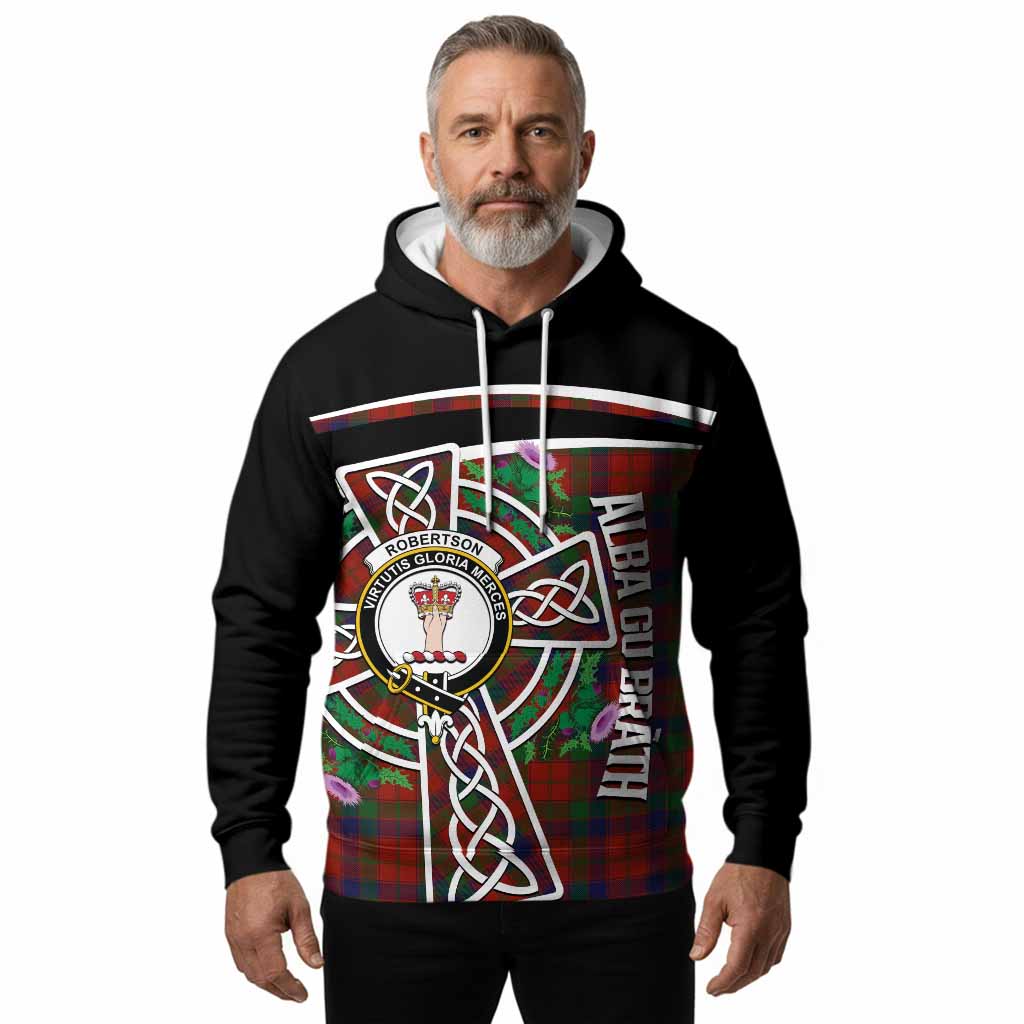 Robertson Tartan Crest Hoodie Scottish Thistle Celtic Cross Alba Gu Brath