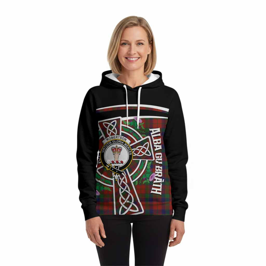 Robertson Tartan Crest Hoodie Scottish Thistle Celtic Cross Alba Gu Brath