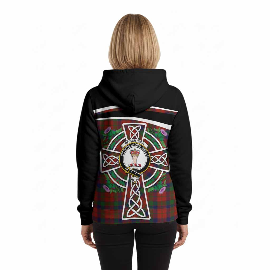Robertson Tartan Crest Hoodie Scottish Thistle Celtic Cross Alba Gu Brath