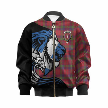 Robertson Tartan Crest Kid Bomber Jacket Scottish Golden Lions Wave Flow