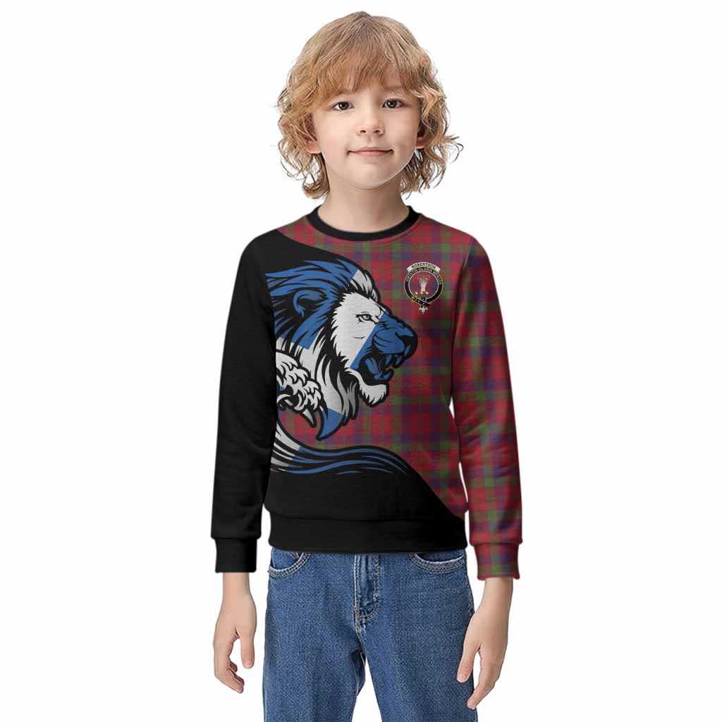 Robertson Tartan Crest Kid Knitted Sweatshirt Scottish Golden Lions Wave Flow