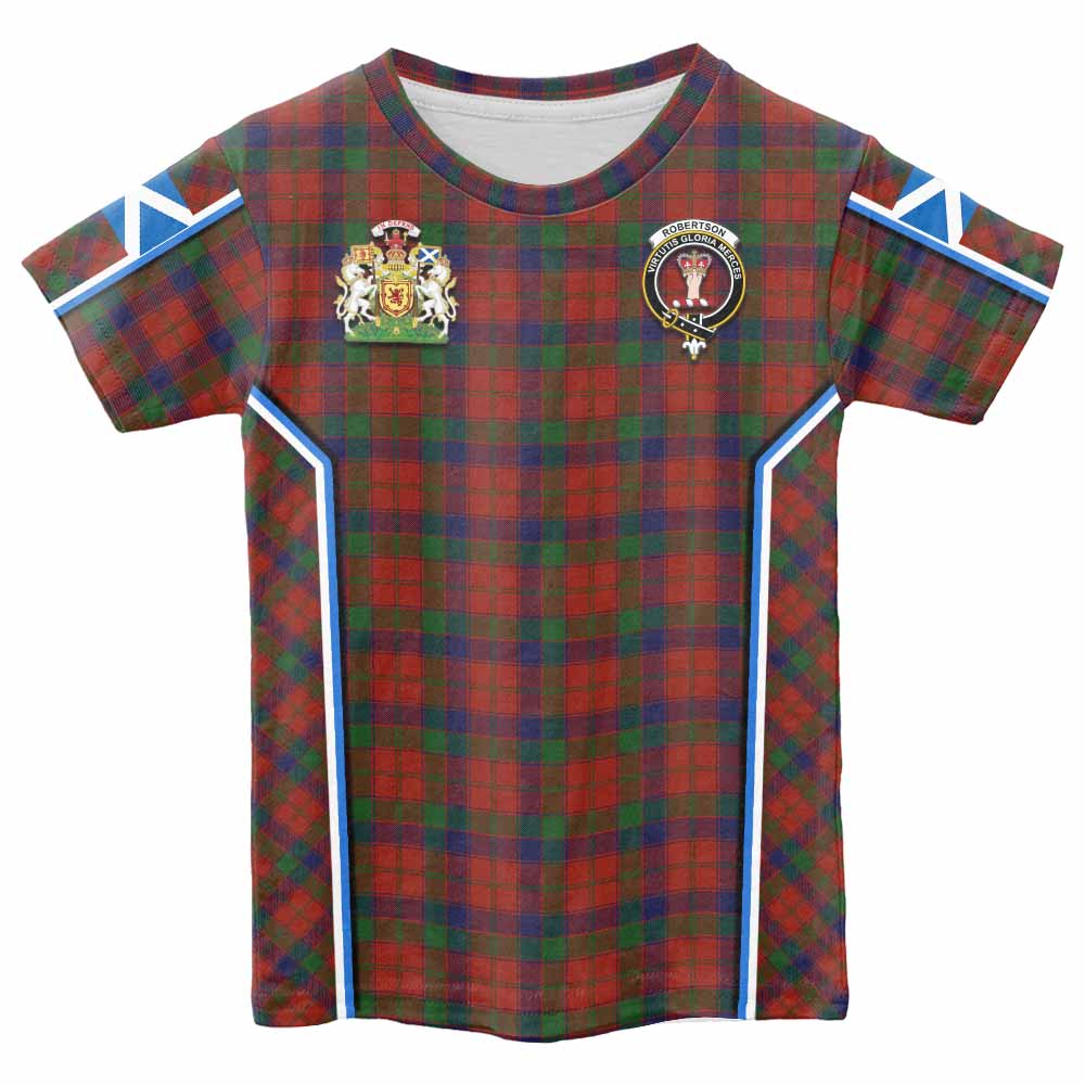 Robertson Tartan Crest Kid T-shirt Scotland Coat of Arm Flag Style - Tartan Vibes Clothing