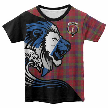 Robertson Tartan Crest Kid T-shirt Scottish Golden Lions Wave Flow