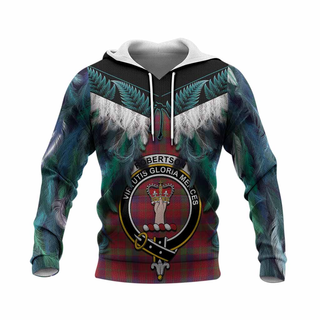 Robertson Tartan Crest Knitted Hoodie New Zealand Maori Korowai Cloak