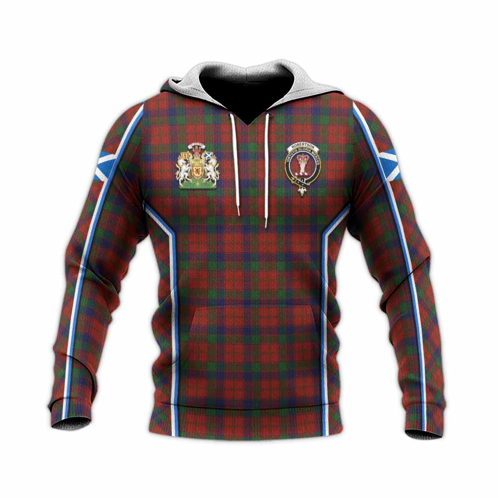 Robertson Tartan Crest Knitted Hoodie Scotland Coat of Arm Flag Style - Tartan Vibes Clothing