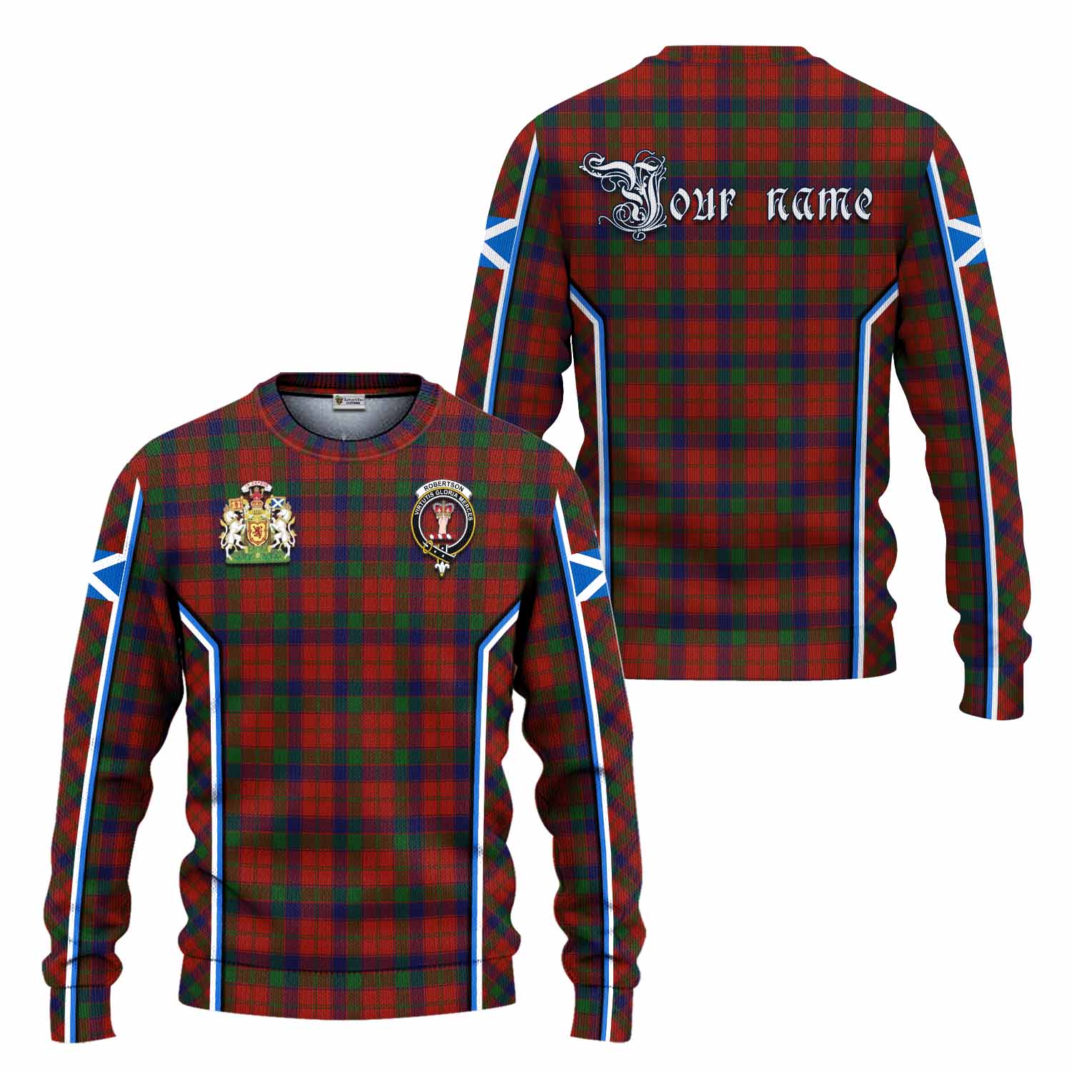 Robertson Tartan Crest Knitted Sweater Scotland Coat of Arm Flag Style - Tartan Vibes Clothing