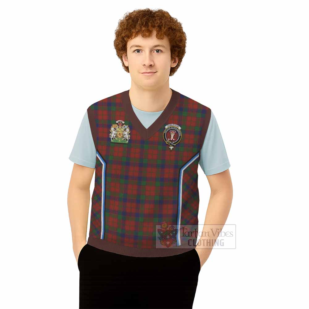 Robertson Tartan Crest Knitted V-Neck Vest Scotland Coat of Arm Flag Style - Tartan Vibes Clothing