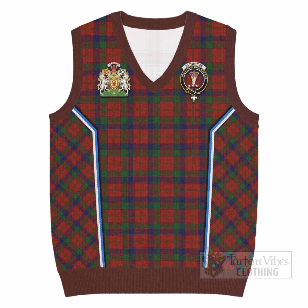 Robertson Tartan Crest Knitted V-Neck Vest Scotland Coat of Arm Flag Style - Tartan Vibes Clothing