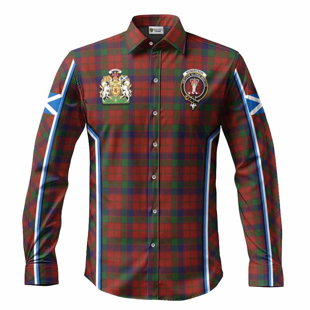 Robertson Tartan Crest Long Sleeve Button Shirts Scotland Coat of Arm Flag Style - Tartan Vibes Clothing