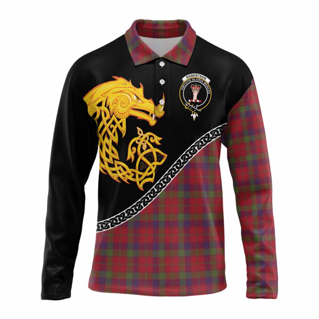 Robertson Tartan Crest Long Sleeve Polo Shirt Legendary Dragon Knot Half Style