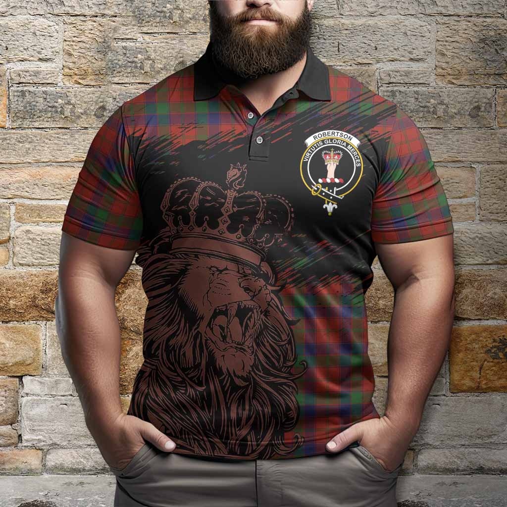 Robertson Tartan Crest Polo Shirt Crowned Lion Heritage Style