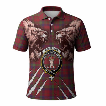 Robertson Tartan Crest Polo Shirt Ferocious Lion Style