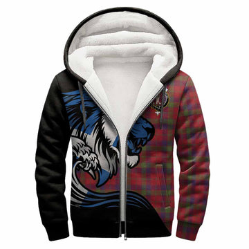 Robertson Tartan Crest Sherpa Hoodie Scottish Golden Lions Wave Flow