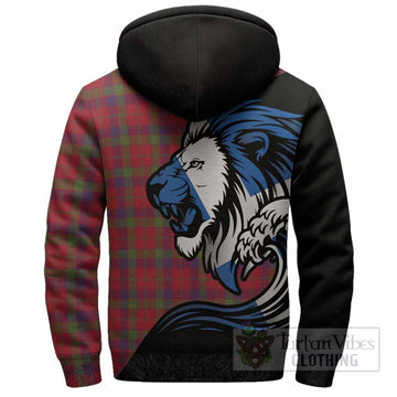 Robertson Tartan Crest Sherpa Hoodie Scottish Golden Lions Wave Flow